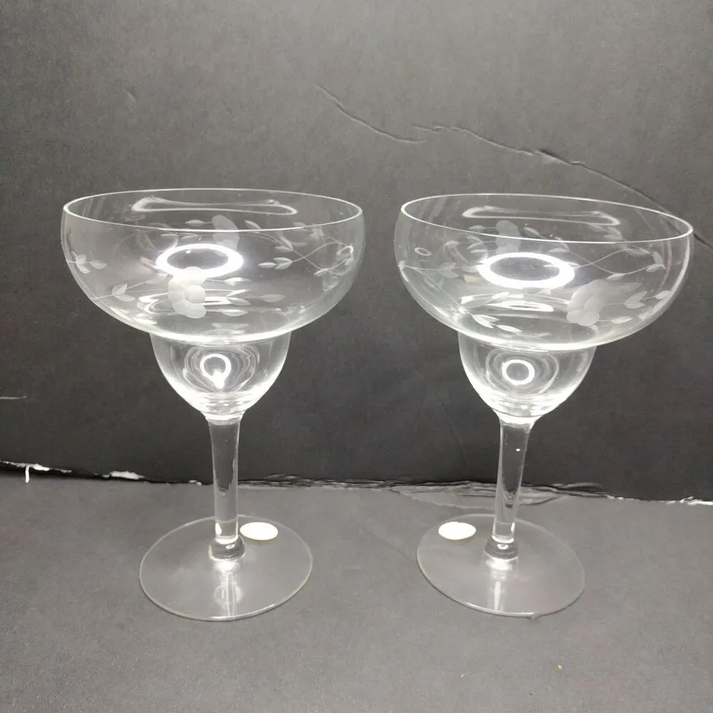 Set of 2 Princess House Heritage Crystal Cut Margarita Glasses